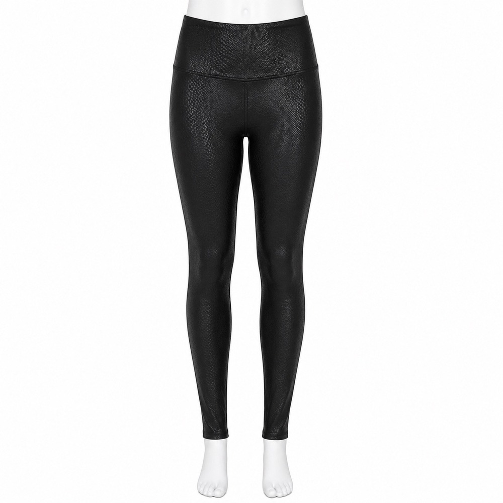 Spanx Snake Print Faux Leather Leggings Black High Rise Womens Medium Shaping
